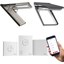 VELUX Aktionsfenster Elektro Klapp-Schwing-Fenster INTEGRA® GPU 007021 Kunststoff weiß Alu THERMO Dachfenster Aktionspaket inkl. VELUX Elektro-Rollladen SMH 0000 S und VELUX ACTIVE Paket KIX 300