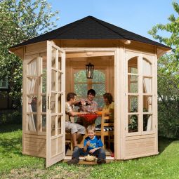 weka Pavillon 234 B Holzpavillon Gartenhaus 336x365cm, 7 Fensterelemente, naturbelassen