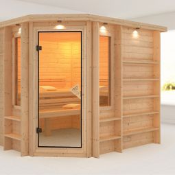 Karibu Sauna Marona Mit Dachkranz & Regalsystem