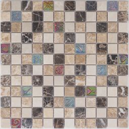 Wellker Kombimosaik Glas Naturstein Marmor Java Beige Glas Relief 30x30 cm Mosaikfliesen 8 mm auch als Muster erhältlich