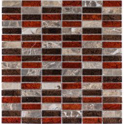 Wellker Kombimosaik Glas Naturstein Maceio Marmor Marron Glasmix Rot Braun Parallel 30x30 cm Mosaikfliesen 8 mm auch als Muster erhältlich