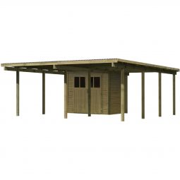 Karibu Doppelcarport ECO mit Abstellraum Unterstand verschiedene Größen, kesseldruckimprägniert, Pfostenstärke 90x90mm