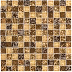 Wellker Kombimosaik Glas Naturstein Caraz Gold 30x30 cm Mosaikfliesen 8 mm auch als Muster erhältlich