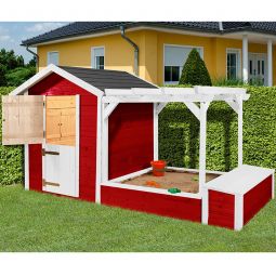 weka Tabaluga Kinderspielhaus Spielplatz mit Sandkasten Maß inkl. Dachüberstand 286x153 cm