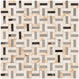 Wellker Kombimosaik Naturstein Metall Sullana Beige Gold Alu 30x30 cm Mosaikfliesen 8 mm auch als Muster erhältlich