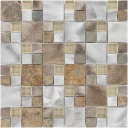 Wellker Kombimosaik Glas Naturstein Metall Silver Beige Grey 30x30 cm Mosaikfliesen 8 mm auch als Muster erhältlich