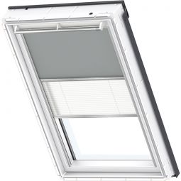 VELUX Verdunkelung Plus DFD Manuell Uni Grau/Weiß 0705 Verunkelungsrollo und Faltstore, flexibler Wechsel zwischen Lichtschutz und Sichtschutz, für verschiedene VELUX-Dachfenster geeignet