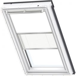 VELUX Verdunkelung Plus DFD Manuell Uni Weiß/Weiß 1025 Verunkelungsrollo und Faltstore, flexibler Wechsel zwischen Lichtschutz und Sichtschutz, für verschiedene VELUX-Dachfenster geeignet