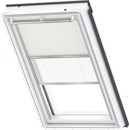 VELUX Verdunkelung Plus DFD Manuell Uni Beige/Weiß 1085 Verunkelungsrollo und Faltstore, flexibler Wechsel zwischen Lichtschutz und Sichtschutz, für verschiedene VELUX-Dachfenster geeignet