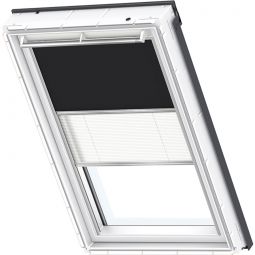 VELUX Verdunkelung Plus DFD Manuell Uni Schwarz/Weiß 3009 Verunkelungsrollo und Faltstore, flexibler Wechsel zwischen Lichtschutz und Sichtschutz, für verschiedene VELUX-Dachfenster geeignet