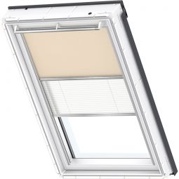 VELUX Verdunkelung Plus DFD Manuell Uni Beige/Weiß 4556 Verunkelungsrollo und Faltstore, flexibler Wechsel zwischen Lichtschutz und Sichtschutz, für verschiedene VELUX-Dachfenster geeignet