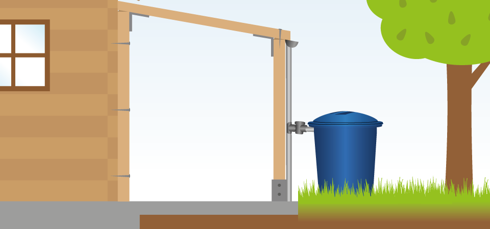 Abwasser von Schnee und Regen zum Bewässern in einer Regentonne sammeln.